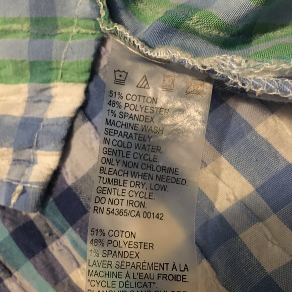 Vintage Alia Plaid Seersucker Green & Blue Picnic Button Down Shirt - Picture 10 of 16